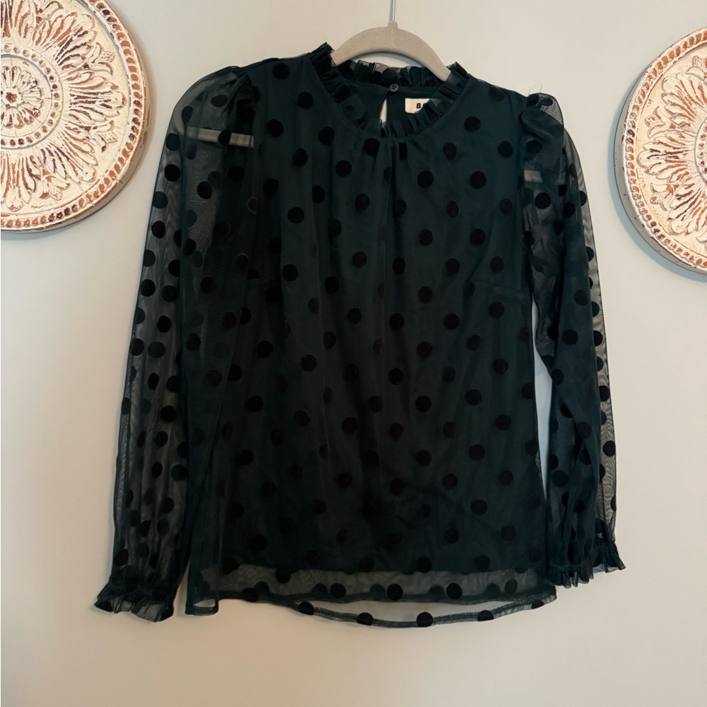 Boden Sheer Black Polka Dot Blouse